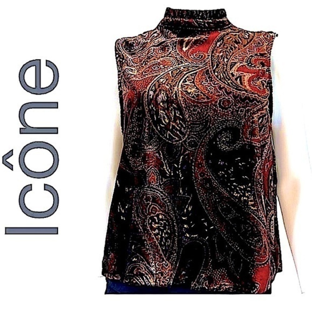 61. Icone by Simons. Sleeveless blouse w/ velour feel.Bronze and mixed Colors. M